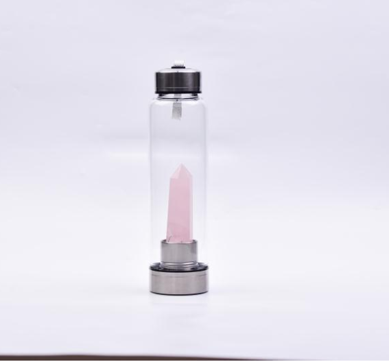 Wasserflasche mit hexagonal geschliffenen Naturstein Kristallen