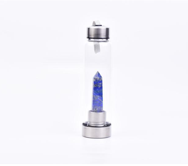 Wasserflasche mit hexagonal geschliffenen Naturstein Kristallen
