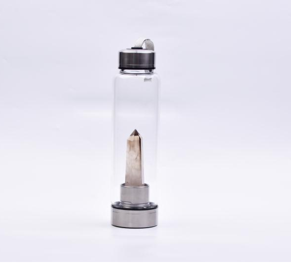 Wasserflasche mit hexagonal geschliffenen Naturstein Kristallen