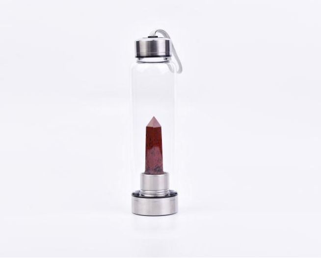 Wasserflasche mit hexagonal geschliffenen Naturstein Kristallen
