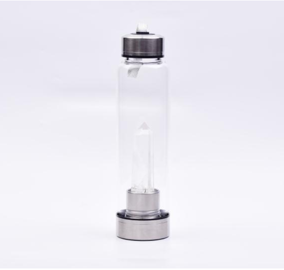 Wasserflasche mit hexagonal geschliffenen Naturstein Kristallen